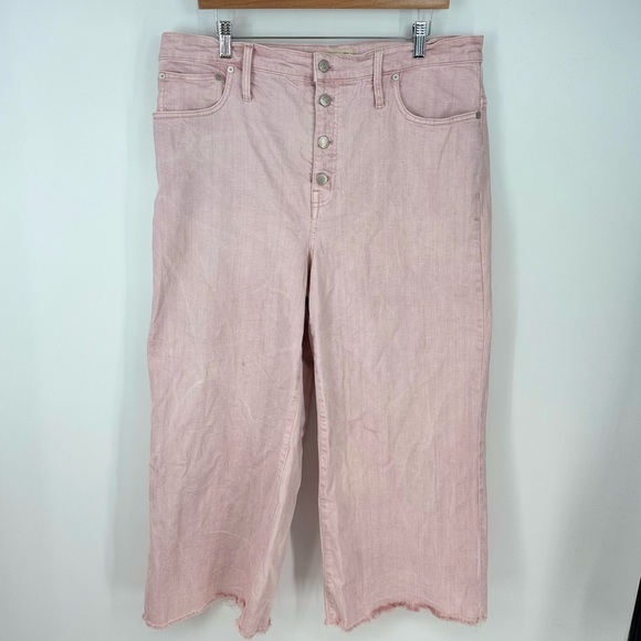 Madewell Button Fly Wide Leg Crop Pink Barbiecore Plus Size Jeans - Picture 1 of 8